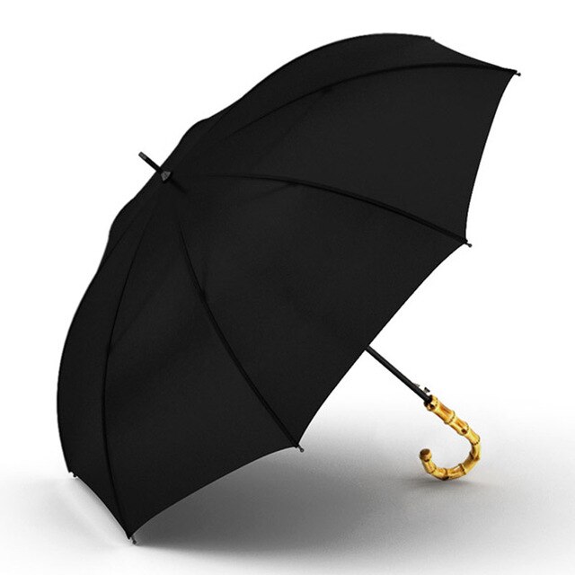 OLYCAT grand bambou parapluie pluie 8K coupe-vent Semi automatique longue poignée parapluies hommes femmes pongé tissu Parasol paraguay: Black
