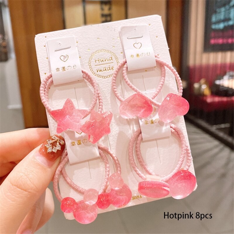 Conjunto de artículos para el cabello con figuras geométricas para niña, 8 Uds., coletero elástico de estrella y corazón para niña, goma de dibujos animados para cabello, de Navidad: Hotpink 8pcs