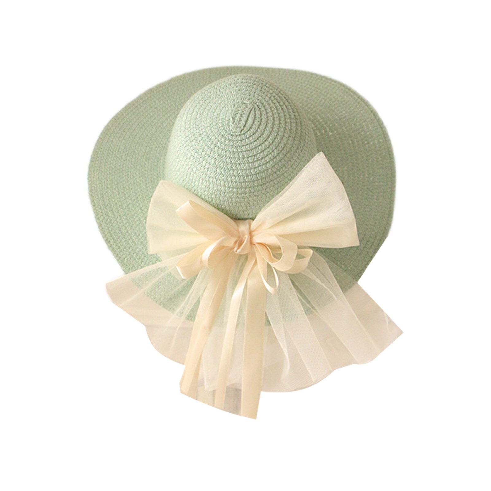 Chapeaux de soleil d&#39;été pour femmes, chapeau de paille pour filles, chapeau de plage avec nœud ruban: D