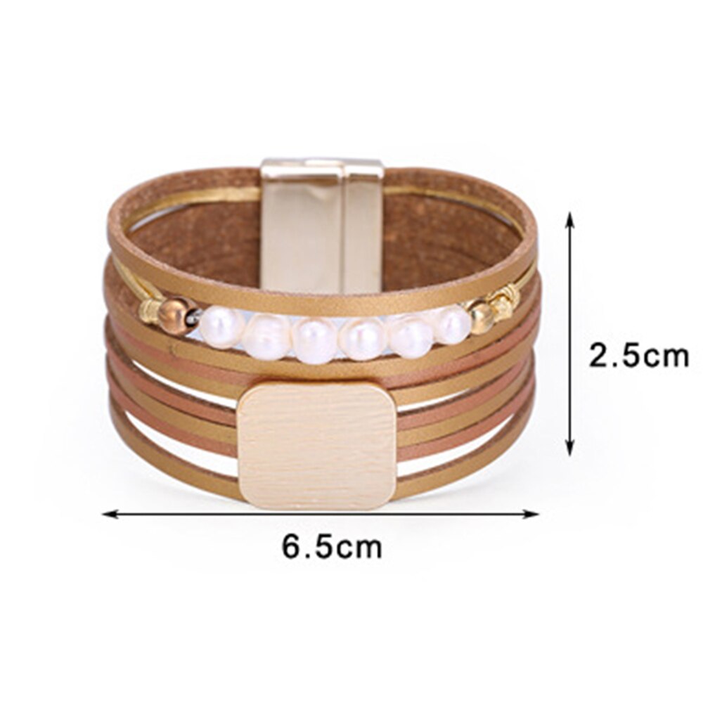 Kirykle Frauen Armbinde Geometrische Platz Metall Charme Leder Armbinde Perle Armbänder Armreifen Goldene Pendeln Schmuck