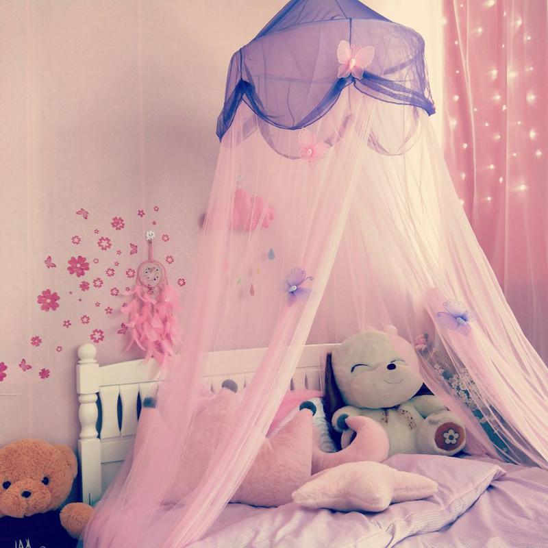 Fantasía niños cuna malla Rosa cama Circular cenefa cama carpa Moustiquaire princesa niños niñas red redonda de mosquitos para los niños