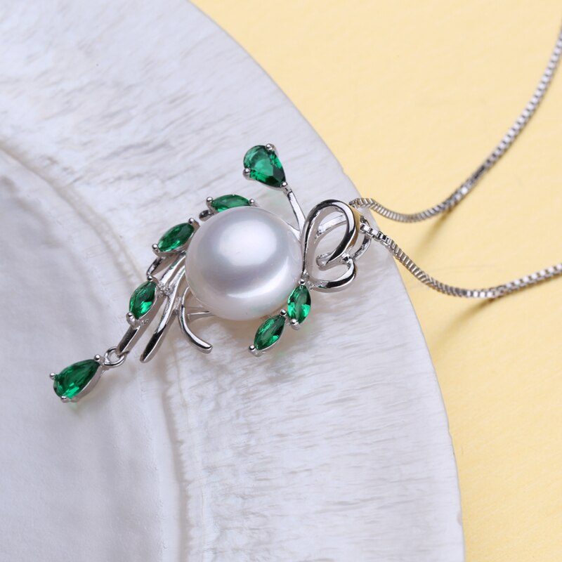 FENASY Parel Sieraden Sets, Parel Hanger Ketting Oorbellen Voor Vrouwen, bohemian 925 sterling zilver Emerald leaf grote oorbellen set