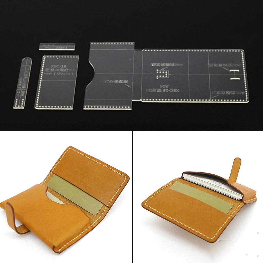 4-Packs Leather Handmade Craft Wallet Sewing Pattern Acrylic Stencil Template Sewing Accessories with Holes 10 x 7cm