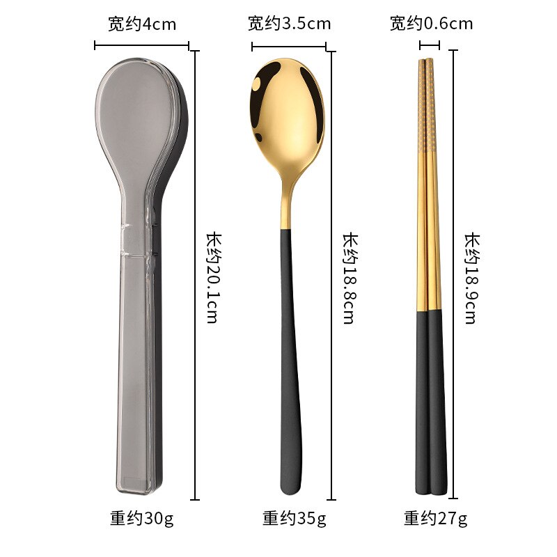304 Stainless Steel Chopsticks Spoon Set Cutlery Set Flatware Set Tableware Soup Spoon Portable Cultery With Box: Black-Gold