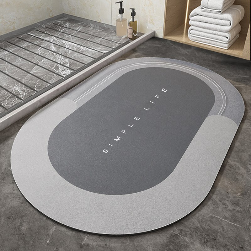 Super Absorbent Bathroom Mat Quick Drying Diatom Floor Mat Easy To Clean Door mat Oil-proof Kitchen rug Non-slip Entrance carpet: Oval Grey