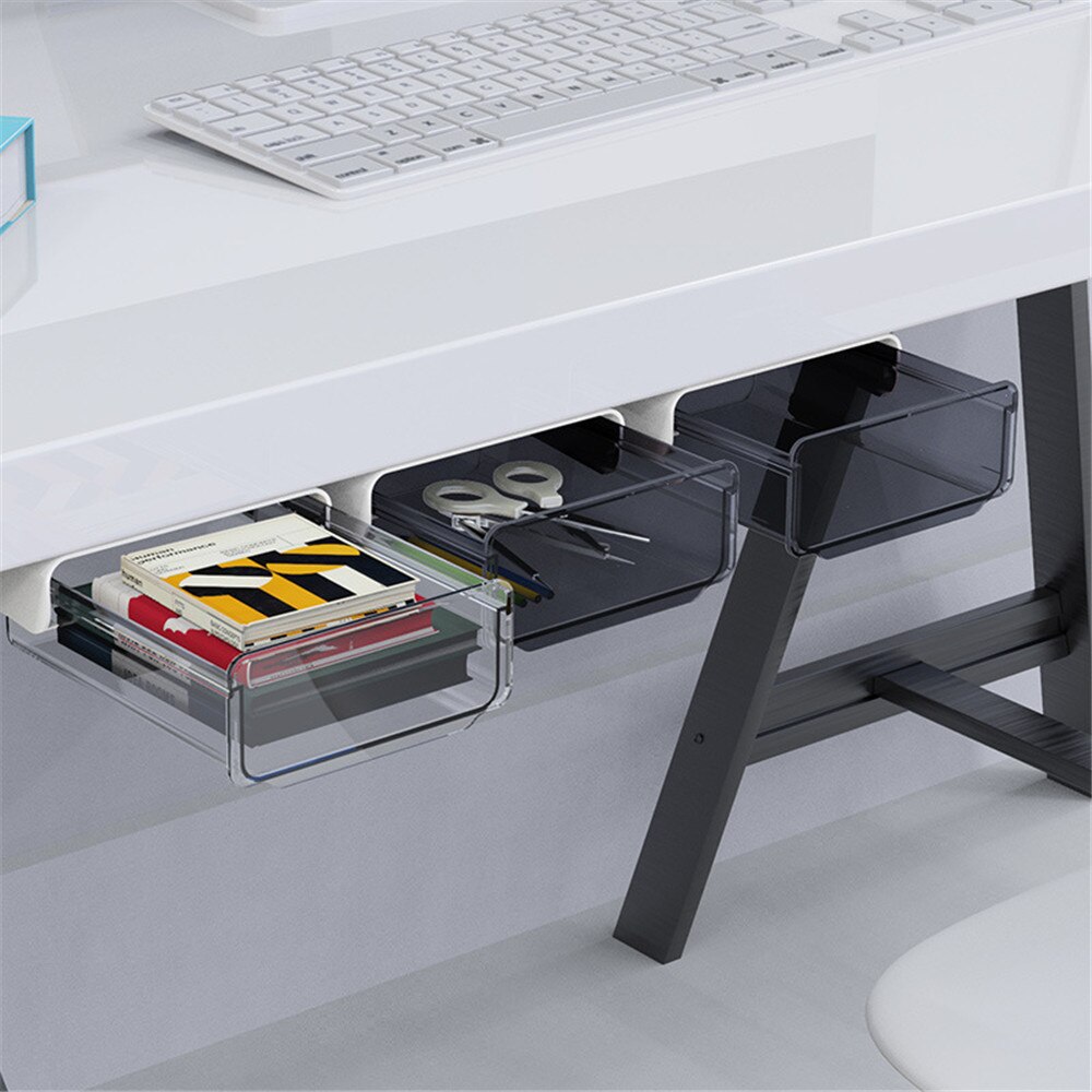 Hidden Desk Table Under Paste Desk Organizer Memo Pen Stationery Storage Box Case Desk Drawer Divider Stationery Sticky Decor