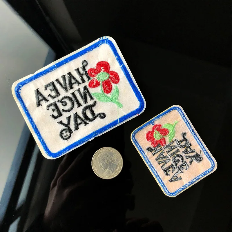 Blumen-Stoff-Aufkleber „verfügen über A nett Day“, Sonnenblume, selbstklebende Stickerei, Abzeichen, Kleidungszubehör, Stelle