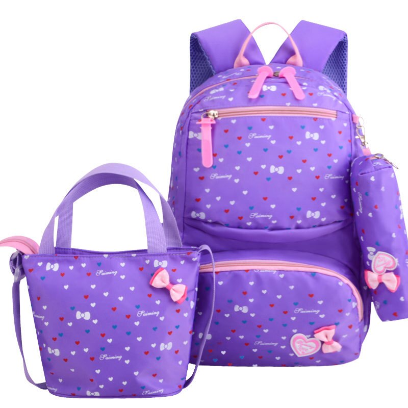 Sacs d'école à 3 imprimés pour enfants, cartable tendance pour filles: 2 purple