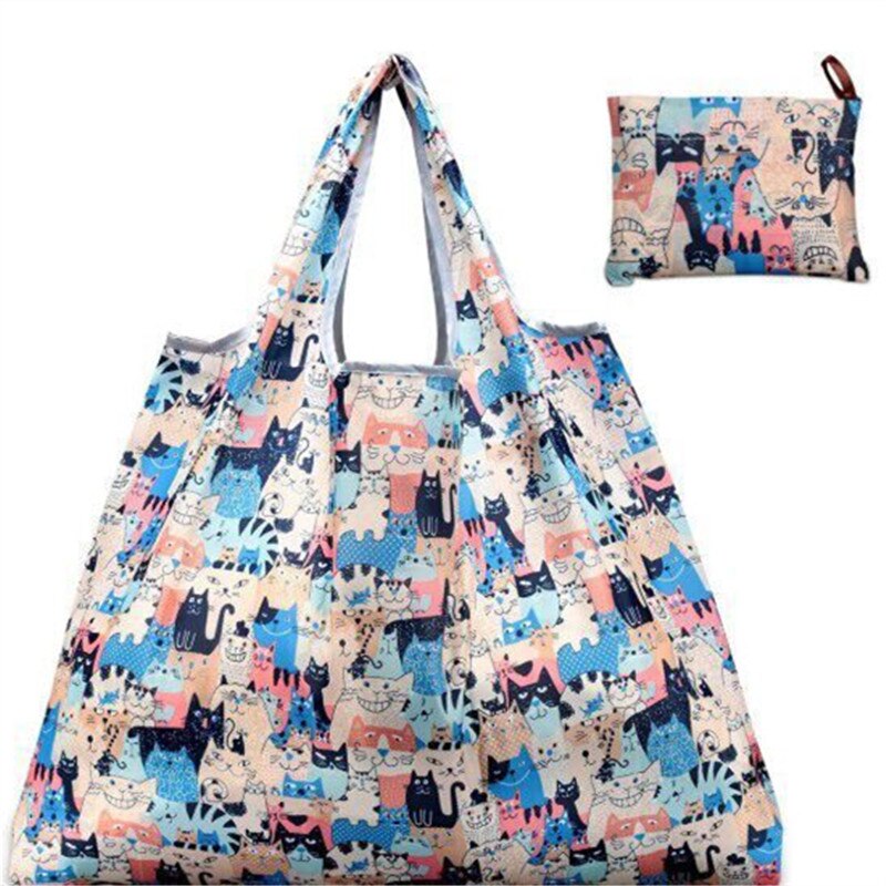 Cartoon Shopping Bag Lady Foldable Oxford Cloth Reusable Fruit Grocery Pouch Recycle Organization Bag Reusable Shopping Bag: A