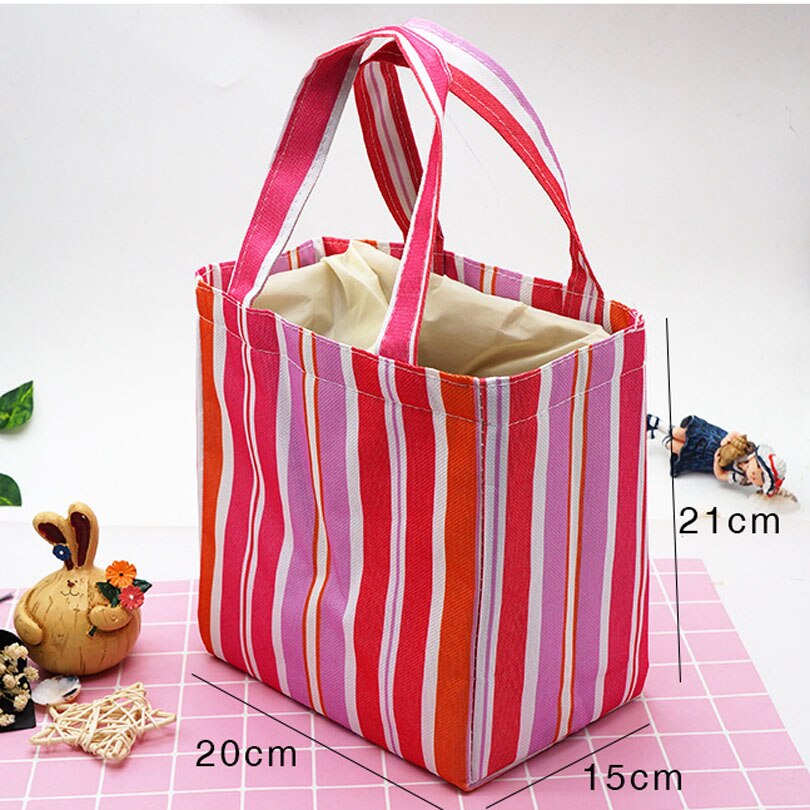 Waterproof Lunch Bag for Women kids Men Cooler Lunch Box Bag Striped Tote canvas lunch bag Insulation Package Portable