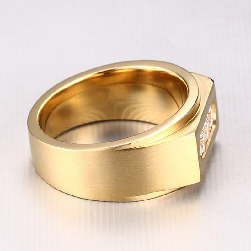 Classic Gold Kleur Zirkoon Mannen Ringen Mode Man Wedding Bands Sieraden Voor Mannelijke Vriend Beste Cadeau