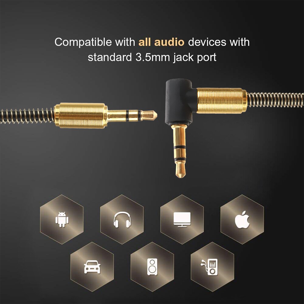 Male-Male AUX Cable Spring Audio Cable Headphone Beats Speaker 3.5MM Audio Cable Car Stereo AUX Cord Auto Accessories Universal
