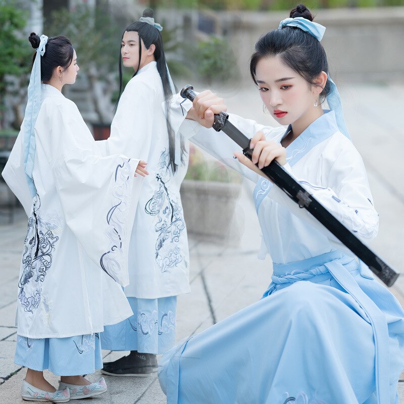 Borduurwerk Dans Kostuums Hanfu Vrouwen Mannen Chinese Festival Outfit Folk Fee Jurk Zangers Rave Prestaties Kleding DC3433