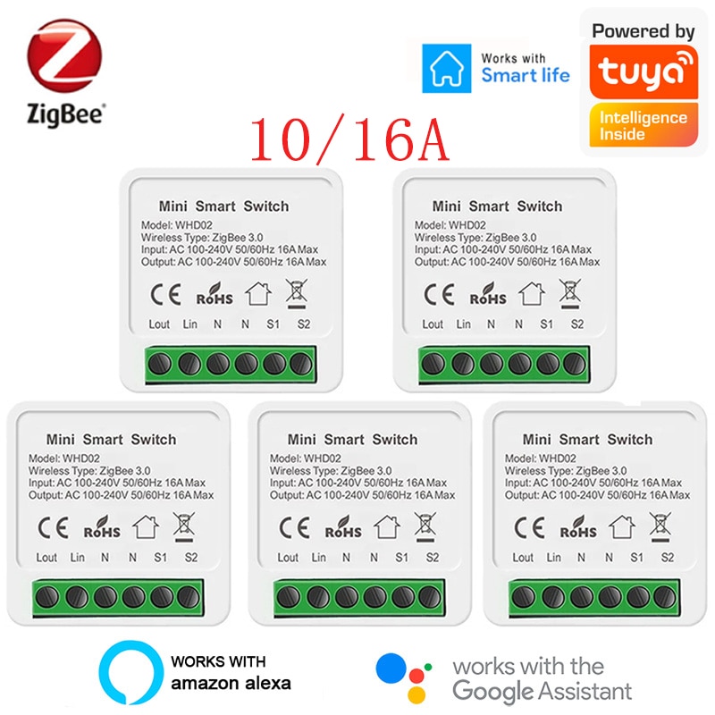 Tuya Zigbee 16A Mini Smart Wifi Switch 2 Way Control, Smart Home Automation Module, Work with Alexa Google Home SmartLife App