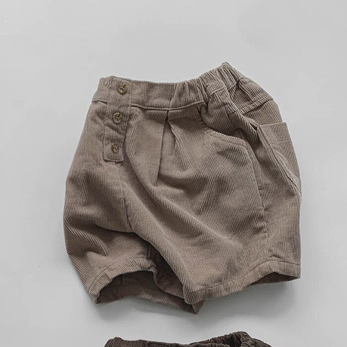 0-24m efterår baby drenge piger corduroy shorts vinter varm løs elastisk bukser shorts ensfarvet midt i taljen vild: 7787 khaki / 6m