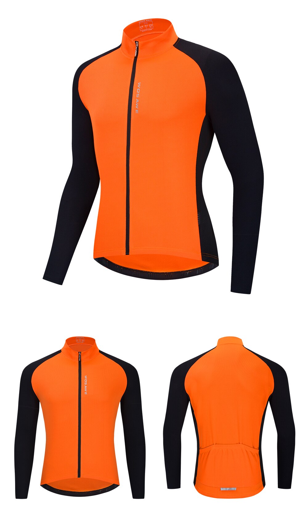 Wosawe mænd refleksjakke ridejakke langærmet lynlåslomme vej mtb cykel cykling sikkerhed vindjakke ropa ciclismo vandreture: Orange / Xxxl