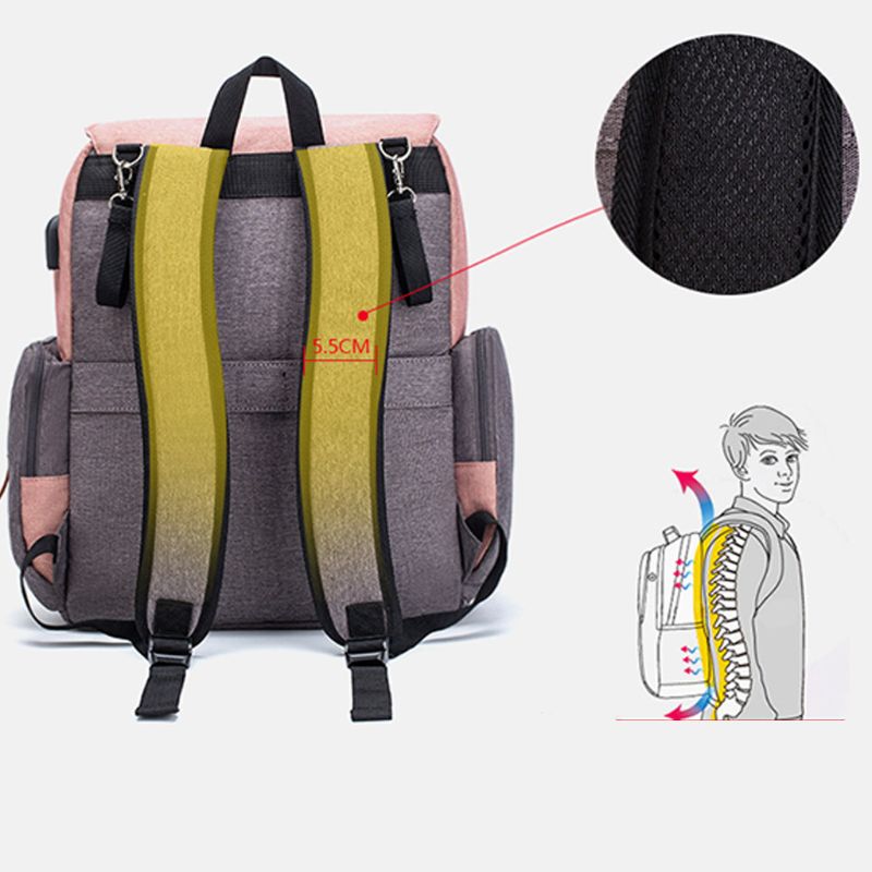Multifunctional Baby Diaper Mummy Backpack Large Capacity USB Port Nappy Bag