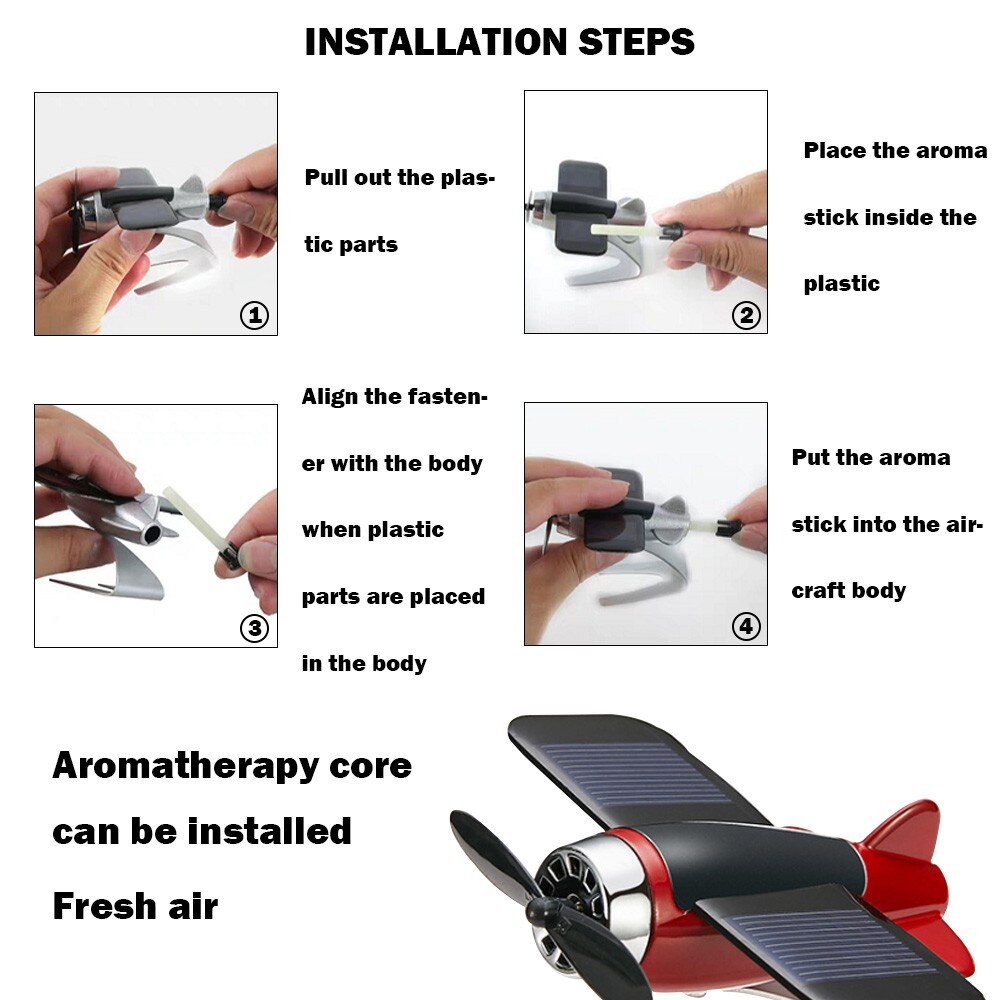 Car Decor Airplane Model Non-slip Mat Solar Energy Rotate Aircraft Dashboard Fou car Auto Accessories