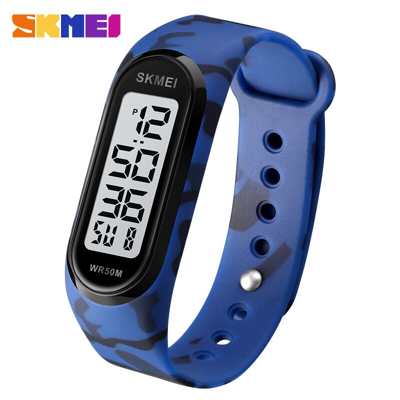 Luxe led-licht digitale horloges merk skmei heren dameshorloge 50m waterdichte datumweergave sport polshorloge reloj hombre klok: Camouflage blauwwit