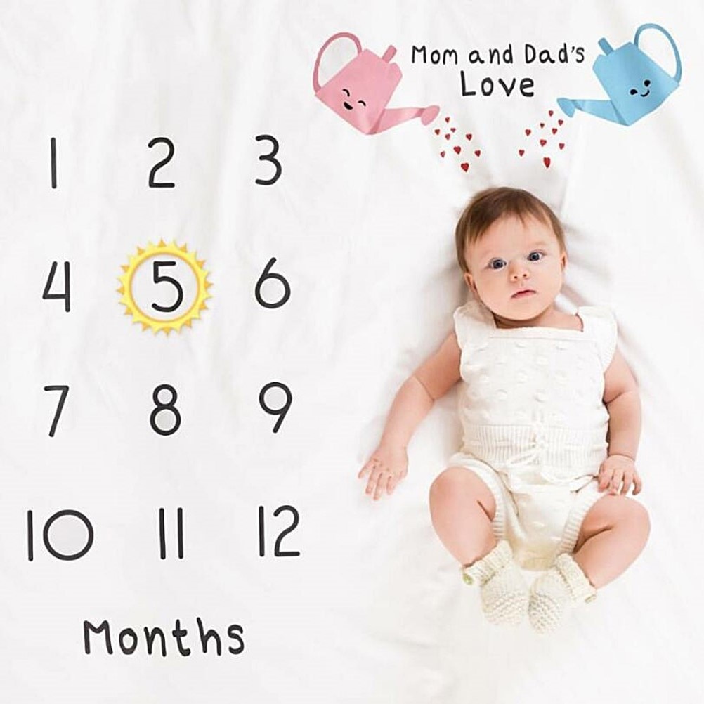 Baby månedlig milepæl tæppe indpakning af nyfødt fotografering indlæg tæppe sød baby tæppe blød baby legemåtte: Lilla