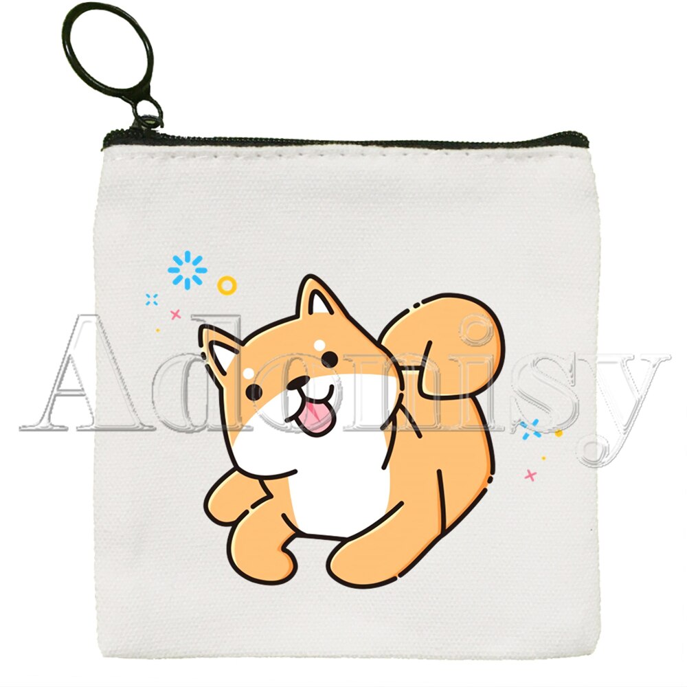 Shiba inu cão japonês impressão engraçado animal bonito cor sólida lona moeda bolsa pequeno fresco novo zíper chave saco mão presente: C