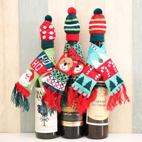 Jul vinflaske dækning tøj xmas santa rensdyr bord flaske dekoration for fest