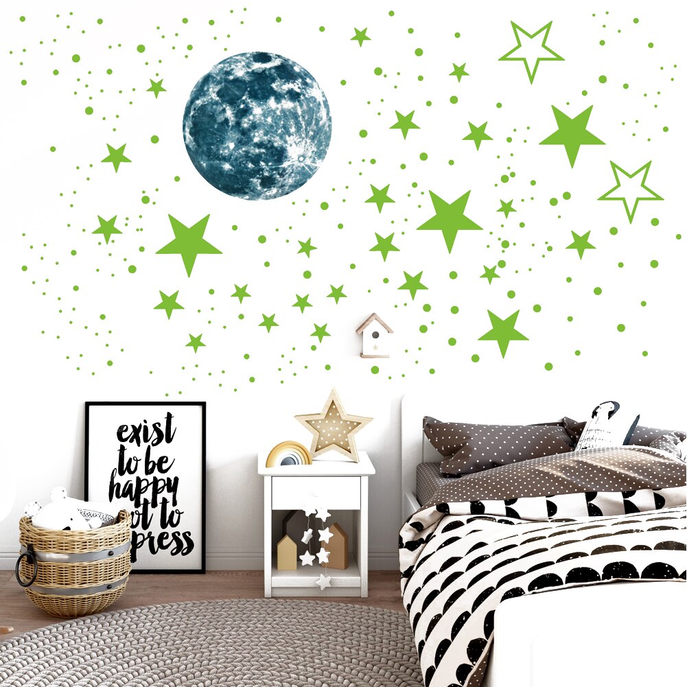 435 pieces of luminous stickers, luminous moon dots, stars, walls, ceiling decals and murals