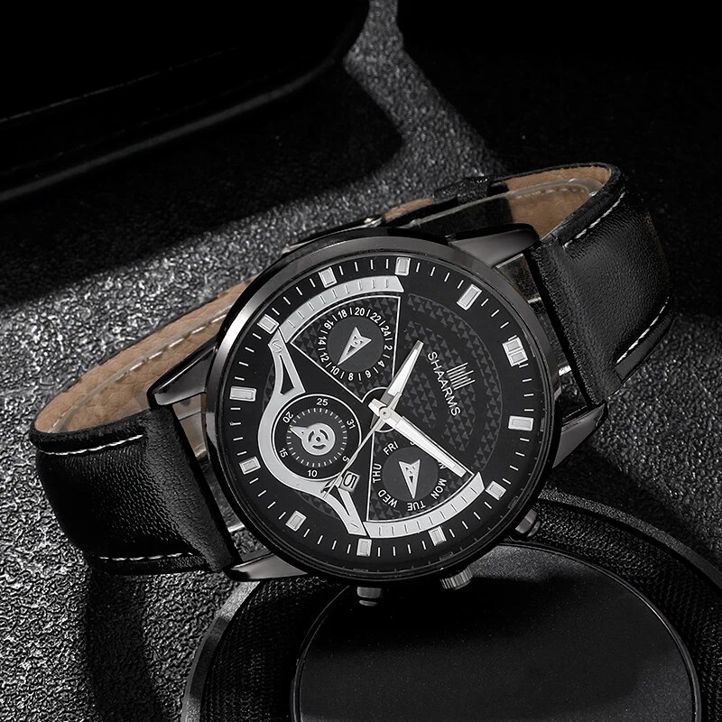 3 Stuks Set Heren Horloge Minimalistische Heren Mode Ultra Dunne Horloges Eenvoudige Mannen Zakelijk Lederen Quartz Polshorlogio Masculino
