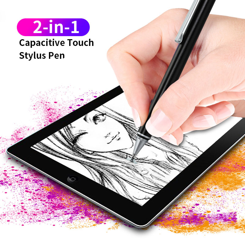2 In 1 Stylus For Smartphone Tablet Thick Thin Drawing Capacitive Pencil Universal Android Mobile Screen Metal Note Touch Pen