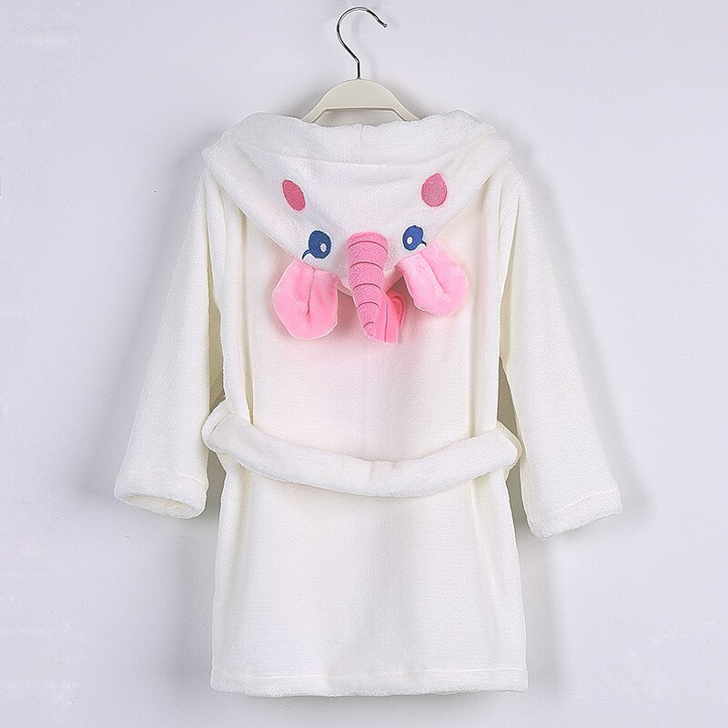 Barn mjuka vita dräkter djurmönster badrock unisex pojke flicka elefant hoodies pyjamas flanell badrock barn nattlinne kläder: 3 to 4 år gammal