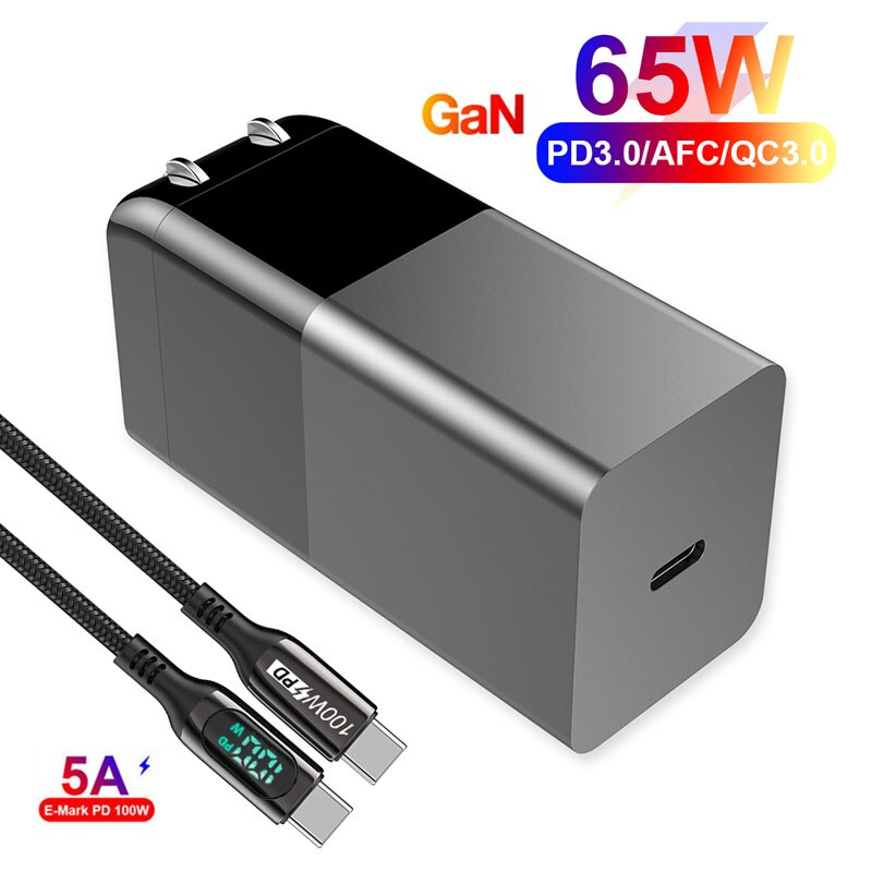 UTBVO 65W One-Port GaN USB-C Wall Charger for Laptops, Tablets and Phones with Power - Black (non-PPS): Charger and Cable / EU