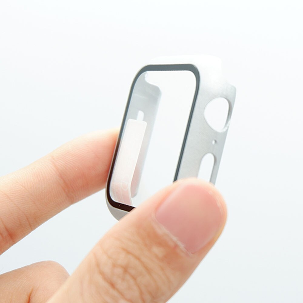 Full cover for Apple Watch series 5 4 3 2 1 matte Plastic bumper hard frame case with glass film for iWatch screen protector: Silver / 40MM For 4 5