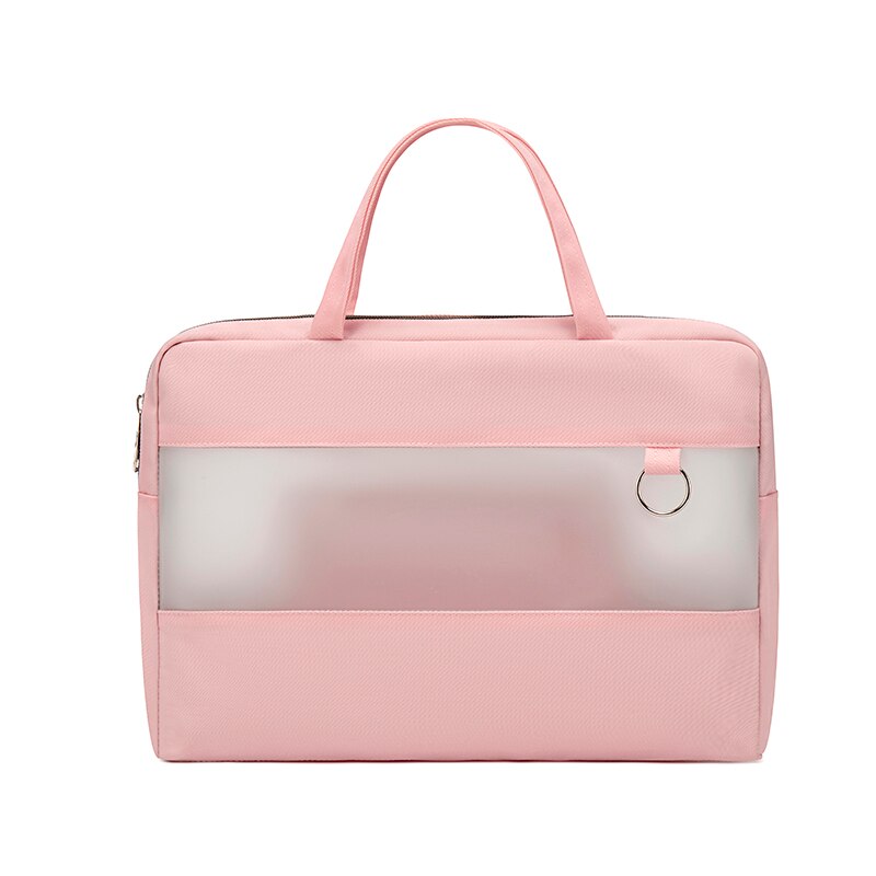 Waterproof Polyester Transparent Zipper Computer Briefcase File Folder Business Document Bag Set: Pink