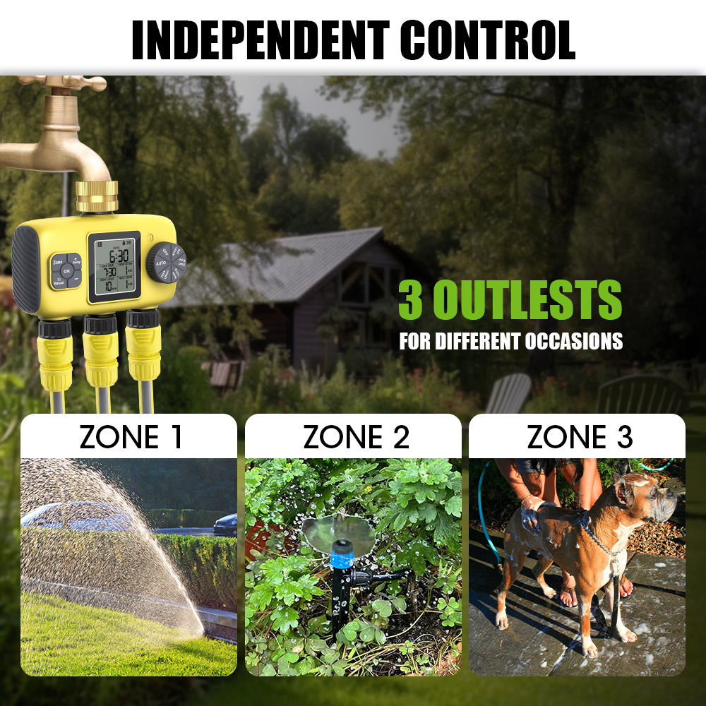 Insoma-temporizador de agua automático de 3 salidas, sistema de riego de jardín, herramientas programadoras de aspersores de Control independiente