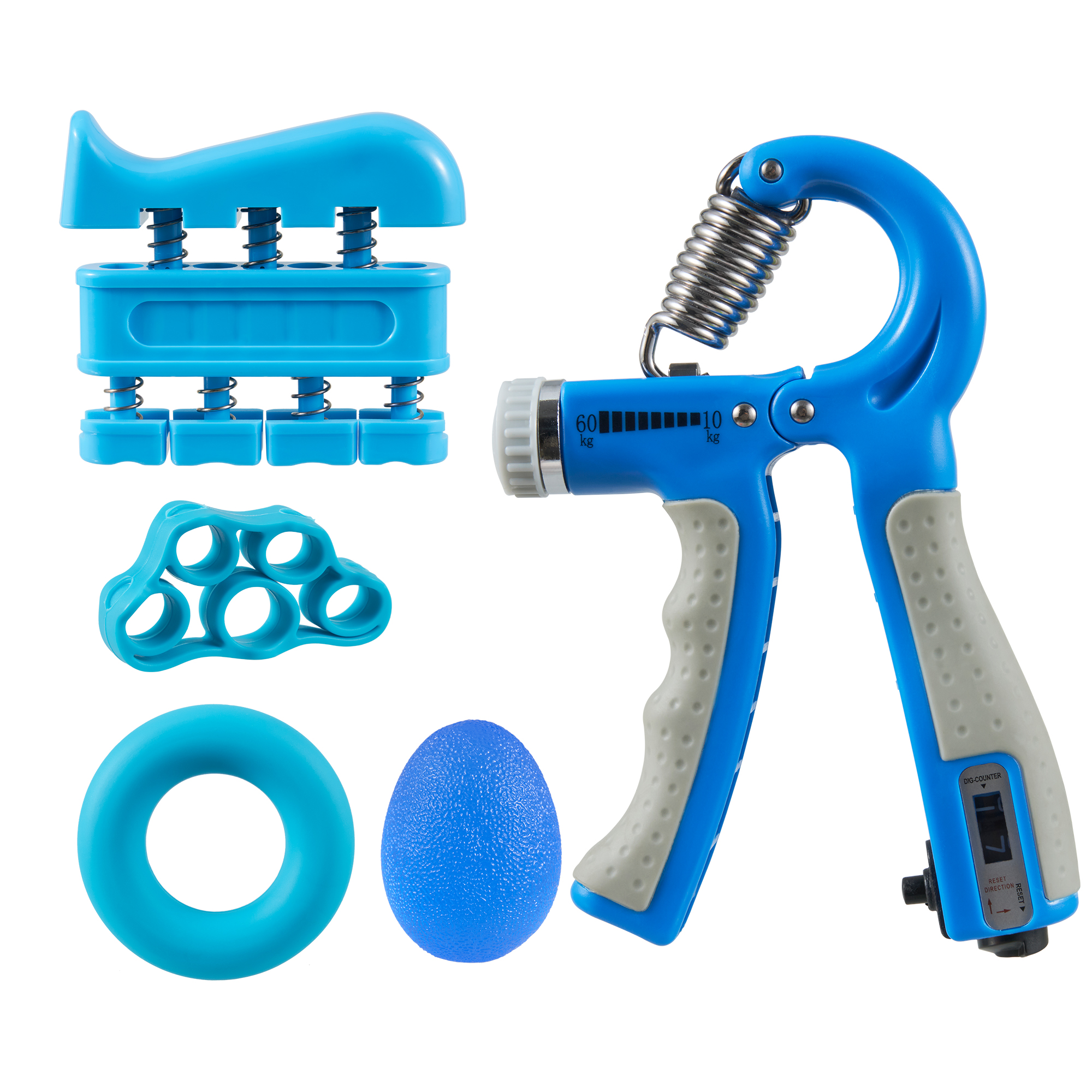 R-Shape Adjustable Hand Grip Sports Strength Countable Exercise Strengthener Gripper Spring Finger Pinch Carpal Expander: B blue 5pcs