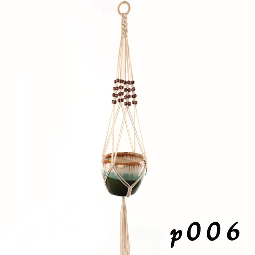 Macrame Katoen Handgemaakte Touw Opknoping Netto Opknoping Mand Vaas Bloem Plant Haak Sling Haak Land Yard Tuin Wanddecoratie: P006