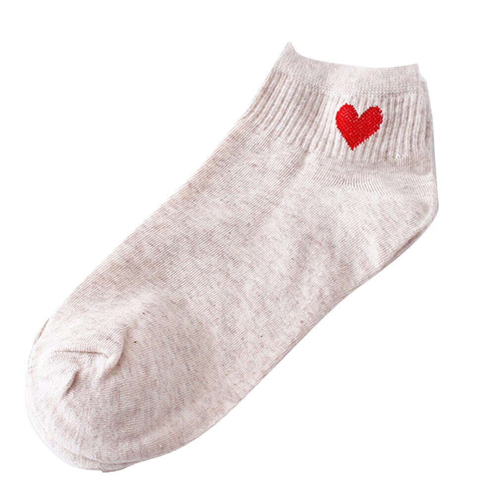 FREE OSTRICH 1 Pair Red Heart Cute College Wind Simple Basic Fresh Cotton socks women in spring summer: Beige