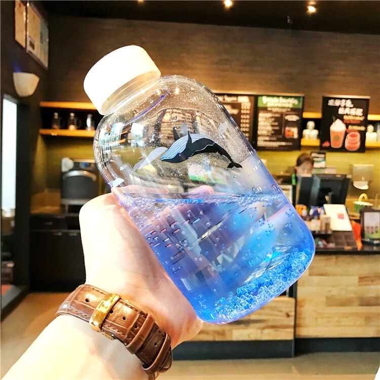 Ocean gradient farver vandflasker gennemsigtigt glas vandflaske høj kapacitet lækagesikre rejser sports vand kopper: B