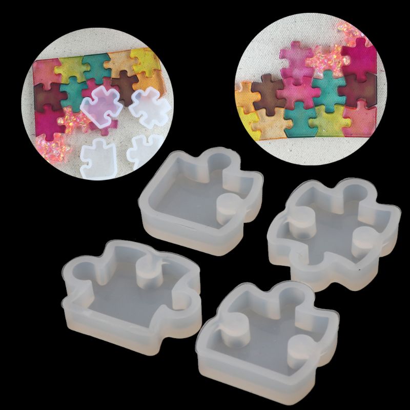 4Pcs Di Puzzle Della Pietra Preziosa di Cristallo Muffa Del Silicone Della Muffa Strumento di Creazione di Gioielli FAI DA TE Fiori Secchi Resina Decorativa FAI DA TE A Mano Artigianato