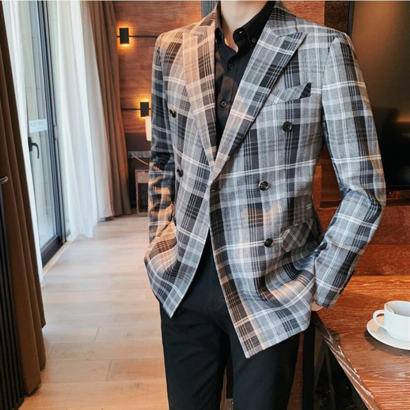 Chaqueta entallada a cuadros para hombre, traje informal a la para negocios y ocio, chaqueta de primavera, novedad