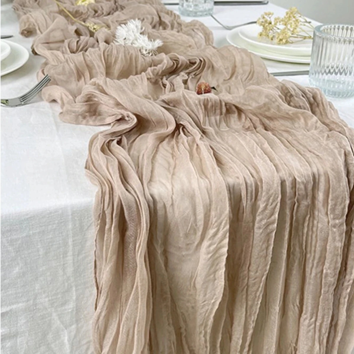 Camino de mesa de gasa semitransparente, tela de queso salvia, ajuste de mesa, comedor, de boda Vintage, banquetes de Navidad, Arcos, decoración de pasteles
