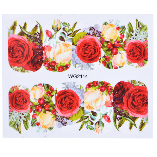1pcs Bloem Bladeren Nail Sticker Decals Blossom Kleurrijke Slider Rose Water Volledige Wraps Nail Art Decoratie Bloemen Op Nagels CHWG: WG2114