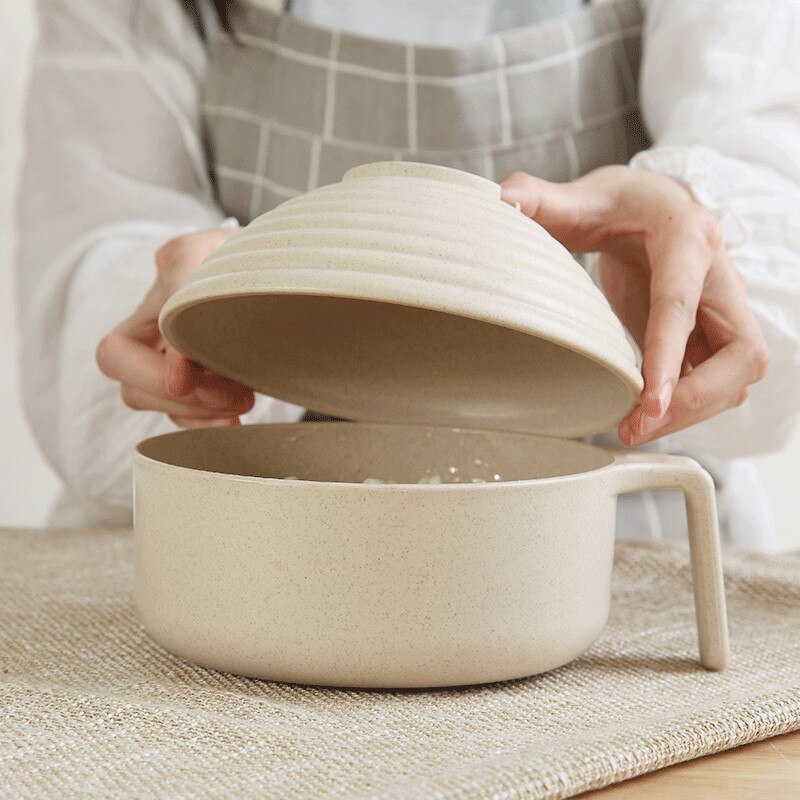 Cuenco de paja de trigo y fideos de estilo japonés, juego de vajilla ecológico con tapa y mango, tazón de sopa, tazón de arroz para ensalada y microondas