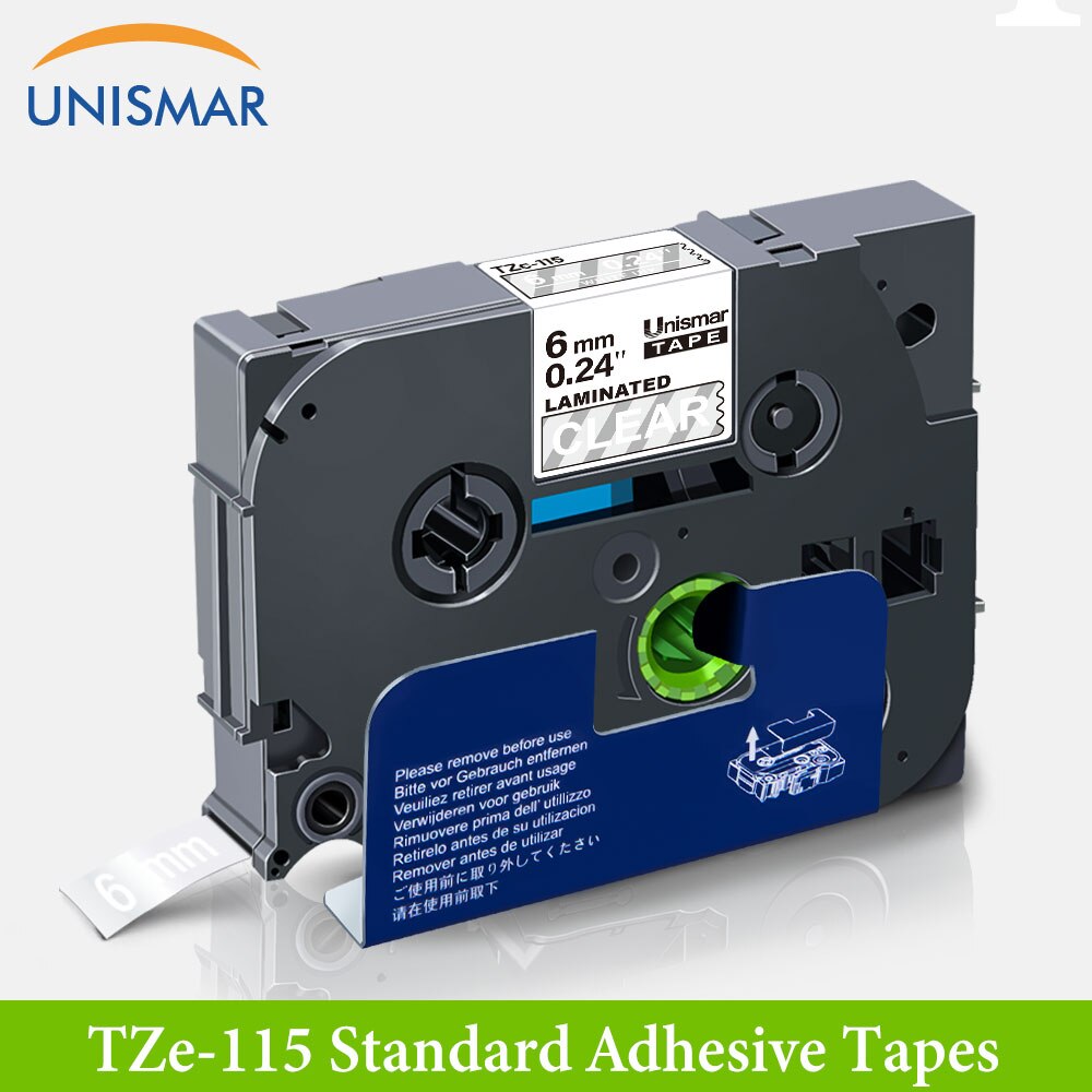 Unismar 6mm Labels For Brother TZe-511 TZe 511 Tze511 Label Tape Black on Blue For Brother PT-H100 PT-D200 PT-D210 Label Maker: White on Clear