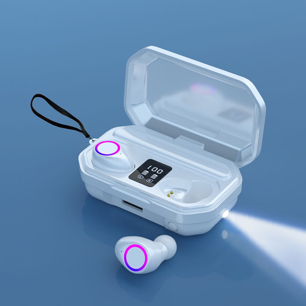 Originele Tws Draadloze Bluetooth Hoofdtelefoon IPX7 Waterdichte 3500Mah 9D Stereo Hifi Headset Led Display Muziek Sport Oortelefoon: White