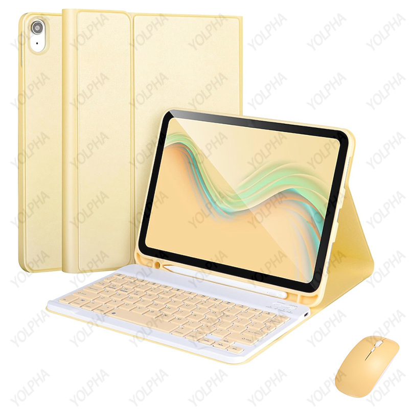iPad 10th Generation Case with Keyboard Wireless Detachable Folio Cover Mouse Pencil Holder for iPad 10th Gen 10.9 Inch: Yellow
