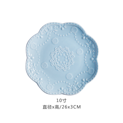 Assiette à fruits en relief chinoise, assiettes à salade, plateau en céramique, disque à Steak rose, gâteau, plat, accessoires de cuisine pour la maison, 6, 8, 10 pouces: Blue 10inches