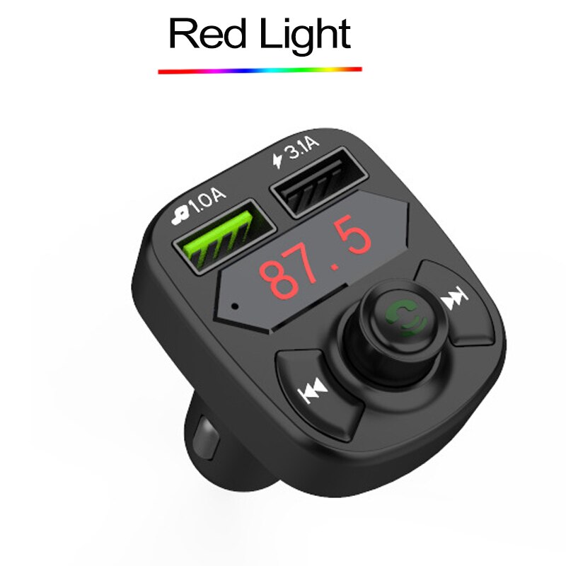 Jinserta Bluetooth 5.0 Fm Radio Transmitter Car Handsfree Bellen Wireless Aux Audio Ondersteuning U Disk/Tf Card 3.1A Usb autolader: Red