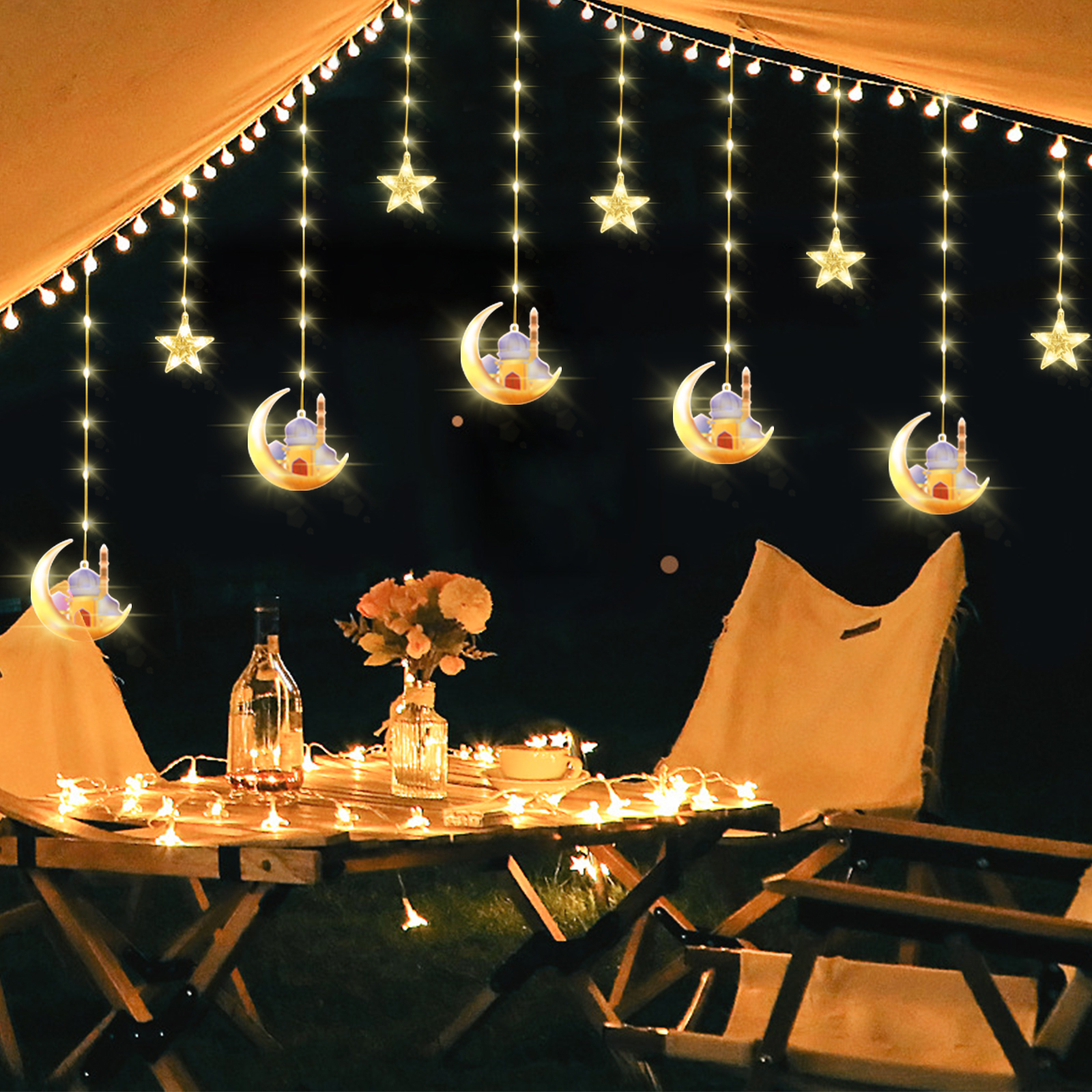 Cortina de estrellas LED de 4M, luz decorativa, castillo de Luna, cadena de luces, luz colorida, cadena de luces intermitentes llena de estrellas, decoración de habitación