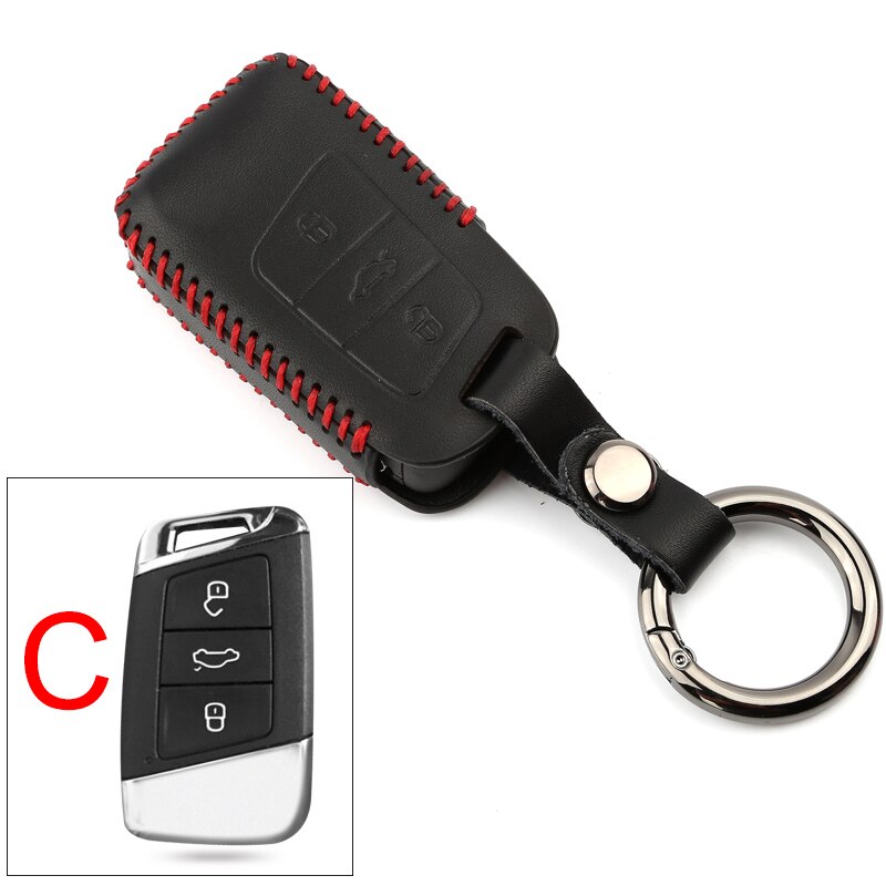 Leather Car Key Cover Case for VW Volkswagen Tiguan mk2 Magotan Passat B8 Polo Golf 4 5 6 7 mk7 Jetta mk6 Eos Scirocco: C  Red